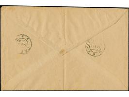 1918, Flower issue 15 kopeks greenish-blue, perforated L 11½ on all sides, together with horizontal pair 5 kopeks, tied by cd