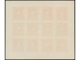 1935, King Peter II. 1 din. brown, Essay of Unaccepted Design in miniature sheet of 12, unused without gum, corner crease at 
