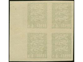 1928, Coat of Arms 4 senti green, imperforated block of four with burelage with right sheet margin, mint never hinged, very f