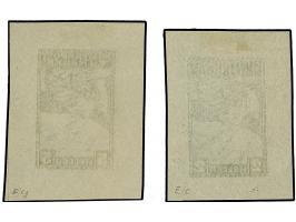 1916, Eilmarken für Drucksachen 2 und 5 H. schwarz, ungezähnte Probedrucke im kleineren Blockformat auf dünnem Papier ohne Gu