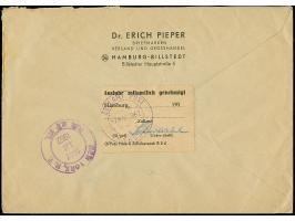 1948, Bauten 60 Pfg. im senkrechten 4er-Streifen und Einzelmarke je mit Handrollstempel “HAMBURG 36 10.5.52” als portogerecht