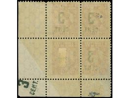 1922, New Currency surcharge 3 cent on 40 skatiku, block of four from the lower right sheet corner, the lower right stamp, du