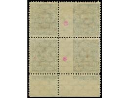 1922, New Currency surcharge 1 cent on 20 skatiku dark blue with horizontal watermark, bottom marginal gutter block of four, 