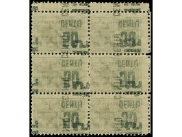 1922, New Currency surcharge Airmail 50 centu and 10 auksinas, inverted surcharge, block of six with gutters at top, reverse 