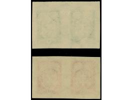 1929, Warrior Cross 5 centu green and 15 centu red, each as imperforated, horizontal pair, mint never hinged, 5 centu small w