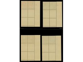 1939, Caritas 10-50 senti, blocks of four from the lower right sheet corner with printing Dates in the margin and additional 