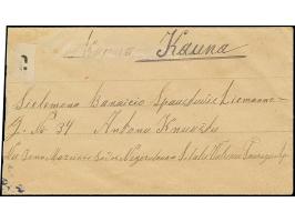 1919, First Kaunas Issue 10 and 20 skatiku tied by straight line "TAURAGE" to reverse of cover to Kaunas, slightly reduced at