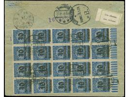 1923, 10 Mrd. auf 20 Mio. M. im senkrechten 20er-Block mit Walzedruck-Unterrand in Mischfrankatur mit Rentenpfennig 20 Pfg. j