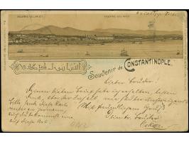 Krone/Adler 10 Pfg. mit Stempel “DRESDEN 25.3.98” auf Nachsende-Frankatur auf Ansichtskarte “Gruss aus Constantinopel” mit Äg