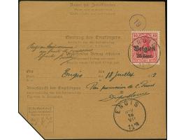 1916, Germania 50 Centimes auf 40 Pfennig mit Stempel “BORGWORM 16.7.18” auf Nachnahmepostanweisung über “357,16” nach Engis,