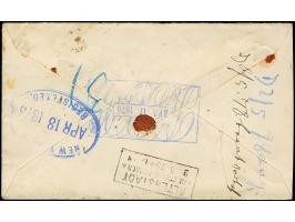 1878, “Vom Ausland über Hamburg 1”, geschnittener R-Zettel &nbsp;auf R-Brief mit USA Daniel Webster 15 C. orange mit Korkstem