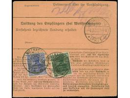 1920, Aufdruckausgabe im Hochoval 5, 20 und 75 Pfennig sowie senkrechtes Paar 1,25 Mark, vorder- bzw. rückseitig mit violette