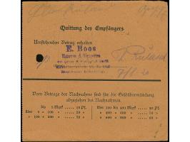 1920, Aufdruckausgabe im Hochoval 5 Pfennig, zwei Einzelwerte, sauber mit Stempel “SORQUITTEN 6.8.20” auf Postanweisung über 