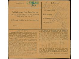 1920, 2. Mailänder Ausgabe 5 Mark, sauber Aufgabestempel “BISCHOFSWERDER 4 9 20” auf Nachnahme-Paketkarte über “192 Mark” nac