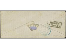 1 Sch. braun und 2 Sch. rot , beide farbfrisch und breitrandig, mit sauber aufgesetztem Strichstempel und nebengesetztem Oval