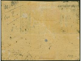 4 Sch. gelbgrün im waagerechten Paar aus der rechten unteren Bogenecke mit breiten Bogenrändern und Reihenzähler “12”, ungebr