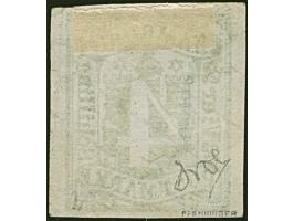 4 Sch. gelbgrün, farbfrisch und voll- bis breitrandig, mit sauber aufgesetztem Strichstempel. Kleiner Knitter und winzige Hin