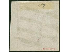 7 Sch. orange, farbfrisch und voll- bis breitrandig, rechts mit schmalem Bogenrand mit Reihenzähler “1”, sauber entwertet dur