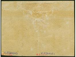 9 Sch. orangegelb, waagerechtes Paar in der typischen Farbe der frühen Auflage, voll-bis breitrandig, oben mit Bogenrand und 