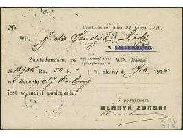 1920, Germania 5 und 20 Pfennig mit Stempel “CZENSTOCHAU 31.7.16” auf eingeschriebener Wechselbenachrichtungskarte nach Lodz,