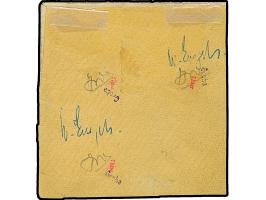 1⁄2 Sch. schwarz in Mischfrankatur mit Lübeck 1863/67, 1⁄2 Sch. grün und 1 Sch. orange, mit über alle Werte gehendem klarem D