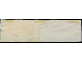 1 Sch. braun, 2 waagerechte Paare und Einzelwert, farbfrisch und gut gezähnt, mit sauberaufgesetztem blauen Strichstempel auf