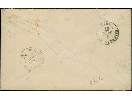 2 Sch. orangerot, 3 Einzelstücke als senkrechter Streifen geklebt, mit blauem Strichstempel und teils zusätzlich aufgesetztem