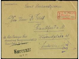 "Kuresaar",&nbsp;straight-line cancel on Flower 5 kopek vertical pair and 15 kopek block of six on reverse of registered cove
