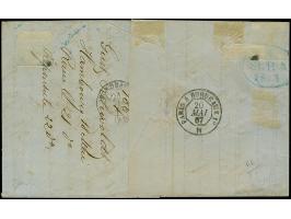 2 Sch. orangerot und 4 Sch. grün, beide farbfrisch und gut gezähnt mit blauem Strichstempel und nebengesetztem Taxis-EKr. "HA