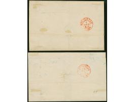 4 Sch. grün, einzeln bzw zwei Stück auf zwei Briefen der 1. bzw 2. Gewichtsstufe derselben Korrespondenz, je mit blauem DKr. 