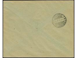 Airmail 10 marka, two imperforated singles with additional franking tied by cds "VILJANDI 10 X 27" to airmail cover to Helsin
