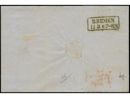 9 Sch. orangegelb, farbfrisch und gut gezähnt, mit blauem Strichstempel und nebengesetztem Ovalstempel “HAMBURG 10/3.65” auf 