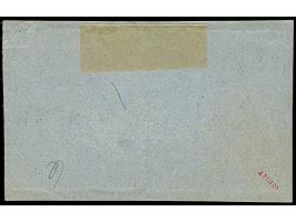 1½ &nbsp;Sch. rosakarmin im waagerechten Paar, mit sauber aufgesetztem blauen DKr. aufBriefstück. Rechts oben kleine Druckste