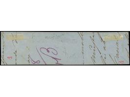 1½ Sch. rosakarmin im waagerechten 5er-Streifen, farbfrisch und einwandfrei durchstochen, mit äußerst seltener Entwertung dur