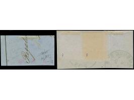 1½ Sch. rosakarmin, zwei Einzelwerte, je in Farbfrankatur mit gezähnter Ausgabe 1 Sch.braun bzw. 4 Sch. grün, auf zwei Briefs