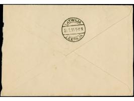 “25. ФЕВ 1919” on Ear of corn 15 kap green on cover to Libau with adjacent negativ-cancel “AIZPUTE”, roughly opened at right,