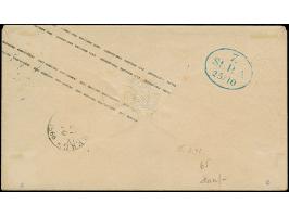 Umschlag 2 Sch. mit wertstufengleicher Zufrankatur, mit blauem Strichstempel und nebengesetztem EKr. "HAMBURG TH.&amp;T. 25/1