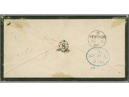 7 Sch. graulila, farbfrisch und gut gezähnt, mit blauem Strichstempel, übergehendem roten "P.D." und nebengesetztem blauen DK