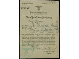 1940, 4 Zloty orangerot, 12 Werte mit verschiedenen Entwertungen auf Rundfunkgenehmigungskartenteil für ein Kaufgerät, datier