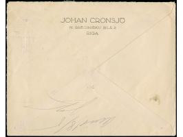 1927, Coat of arms 30 santimi blue, vertical pair with left sheet margin, imperforated at left, tied by cds. “RIGA 15 5 29” t