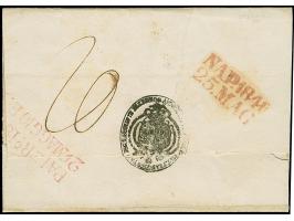 1840, "STAFFETTA", oval handstamp in red, with adjacent "FRANCA" on letter sheet from Palermo to Naples, with red dispatch- a