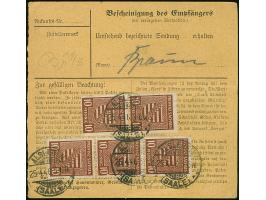 1945, Wappen 10 Pfg., 8 Stück mit Stempel “ALSEBEN 25.4..46" als portogerechte Mehrfachfrankatur vorder- und rückseitig auf P