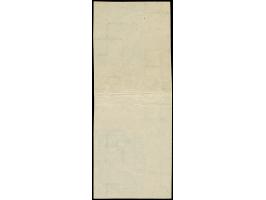 1927, Coat of arms 6 santimi, proof, imperforated vertical gutter pair, the upper stamp in green on yellow, the lower green o