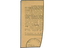 1922, Staatswappen 3 Mark lilarot, senkrechtes Paar, die untere Marke auf geklebter Papierbahn, sauber mit Stempel “TIEGENHOF