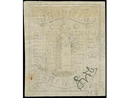 1 Sch. braun, voll- bis breitrandig mit Doppelentwertung durch Ortsstempel und Hamburger Ovalstempel. Im Unterrandd kleinne A