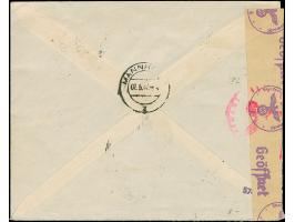 1941, König Peter II. 16 und 5 sowie 0,50 Dinar mit Zufrankatur mit Stempel “BEOGRAD 21.IV.43” auf R-Brief mit Zensurstreifen