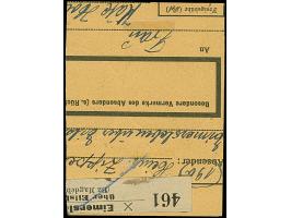 “29/(Eimersleben)Eilsleben a” in violett &nbsp;auf 4 Werten 60 Pfg. braun, auf Paketkartenausschnitt (rückseitige Frankatur e