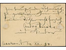 Aachen-Merkur: 1895, Ganzsachenkarte 3 Pfg. schwarz mit violettem Stempel “PROSIT NEUJAHR AACHEN 1.JAN.1895” und Text mit Dat