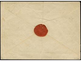 1860, Postal stationery envelope 10 k. black, neatly used with four-ring numeral “1”, red departure cds “VARSAW 26 2” alongsi