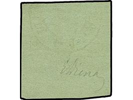 1858, Bull's head 54 par. blue on green horizontally laid paper, fresh colours and wide margins, with green cds. “GALATZ 2/9”